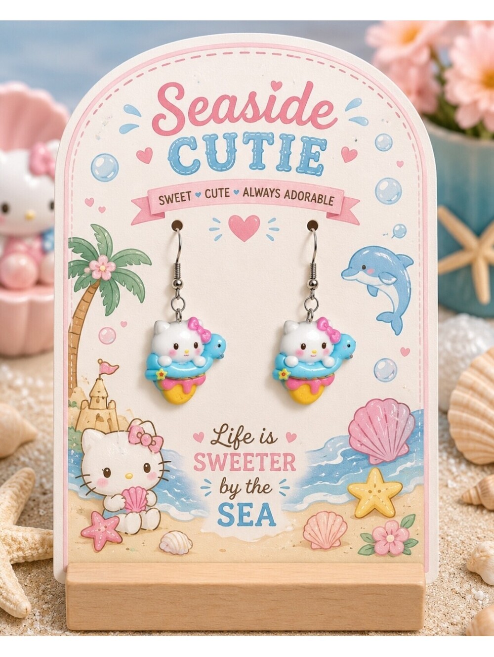 Kawaii Sanrio Hello Kitty Seaside Cutie Summer Hypoallergenic Earrings